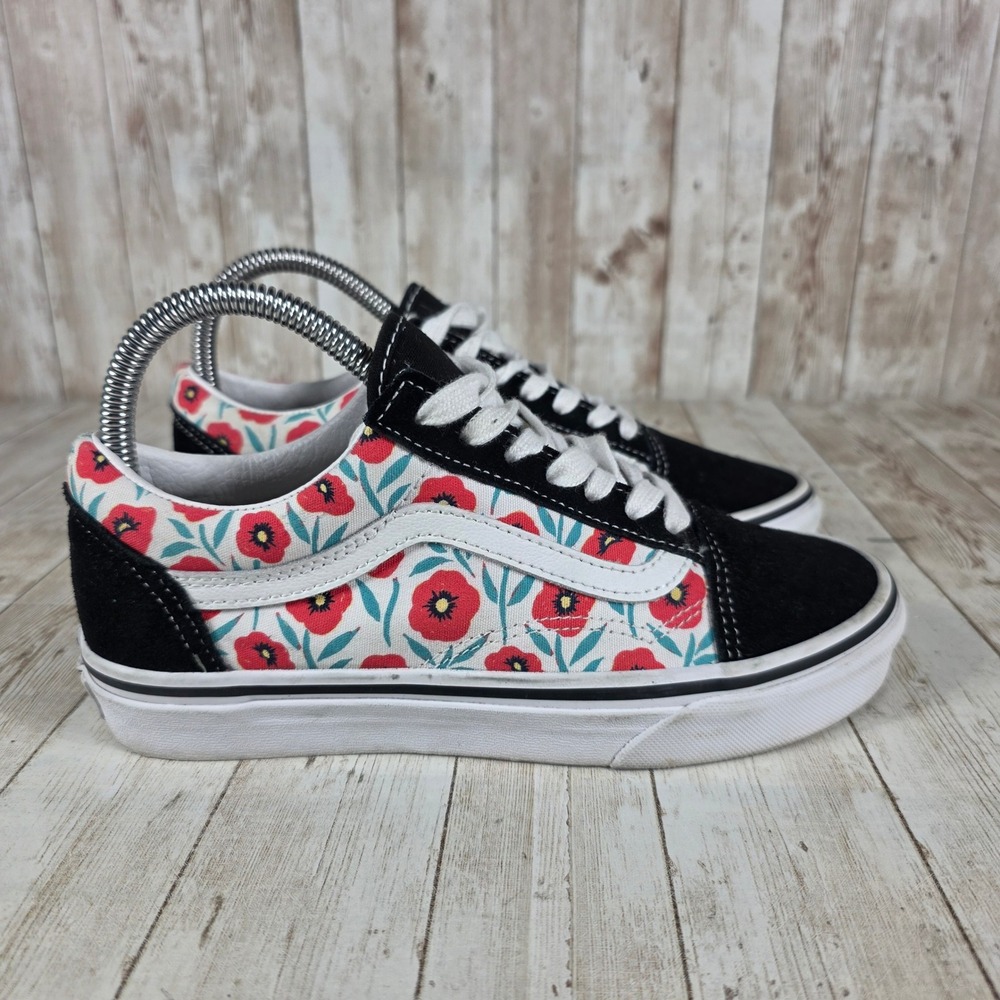 Vans Old Skool Floral Poppy‎ Black Low Top Sneakers Women's Size 6.5